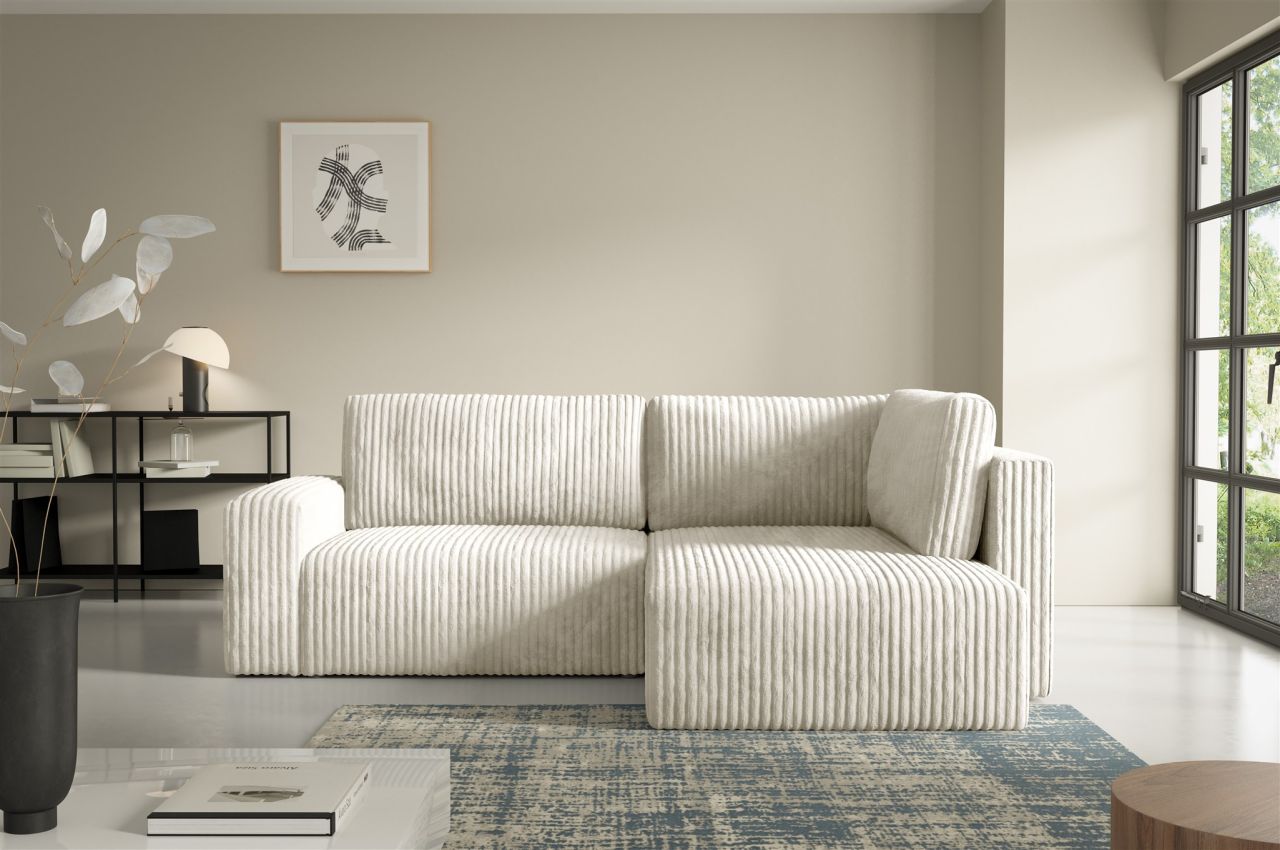 Ecksofa mit Schlaffunktion NATALIA XL in Stoff Tilia Creme Ottomane Rechts