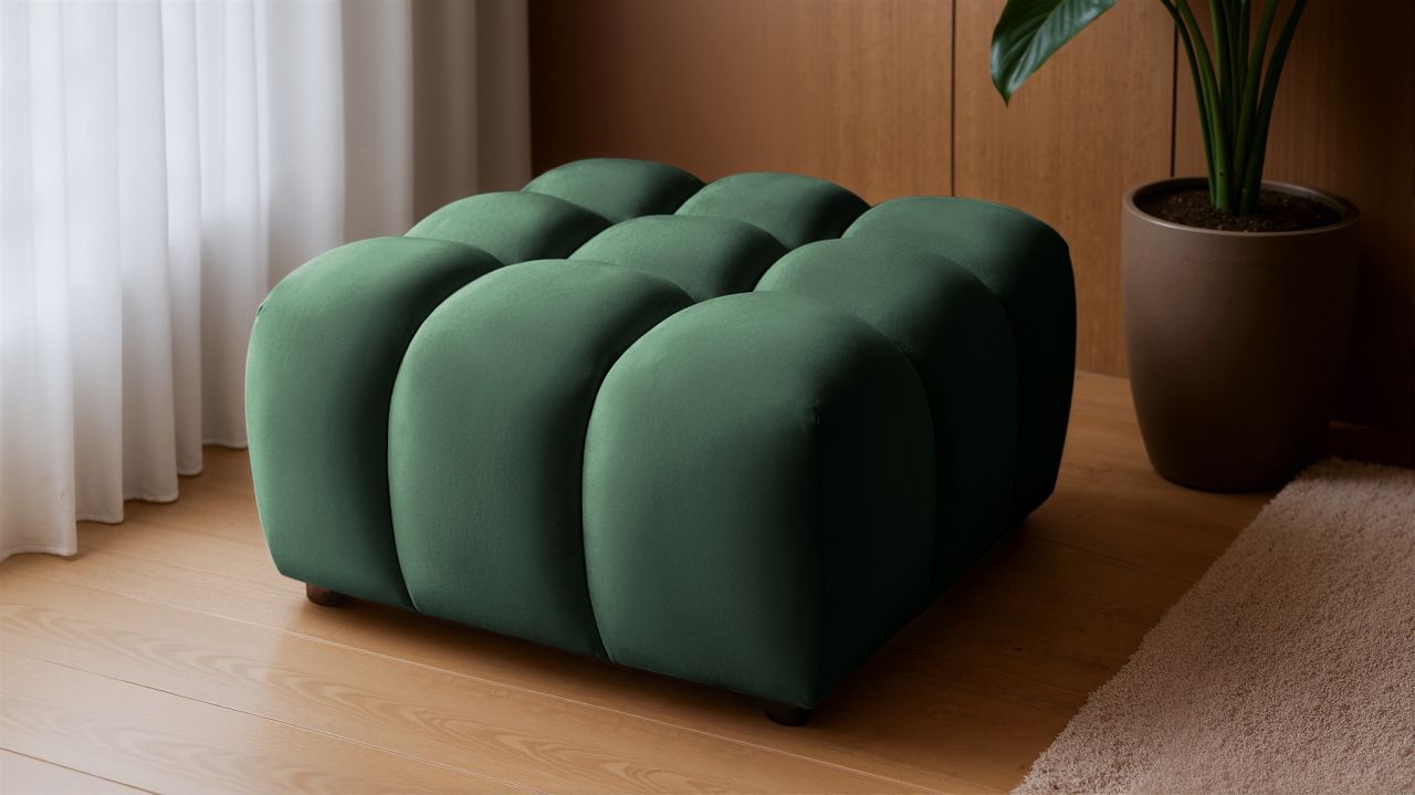 Polsterhocker erhocker FLOW in Stoff Bluvel Flaschengrün