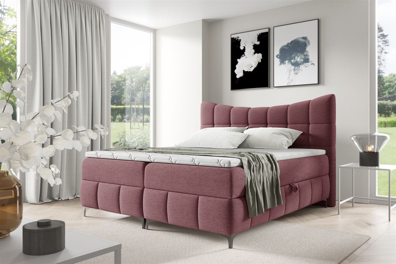 Boxspringbett Schlafzimmerbett CHARLES 180x200cm Stoff Aragon Bordeauxrot