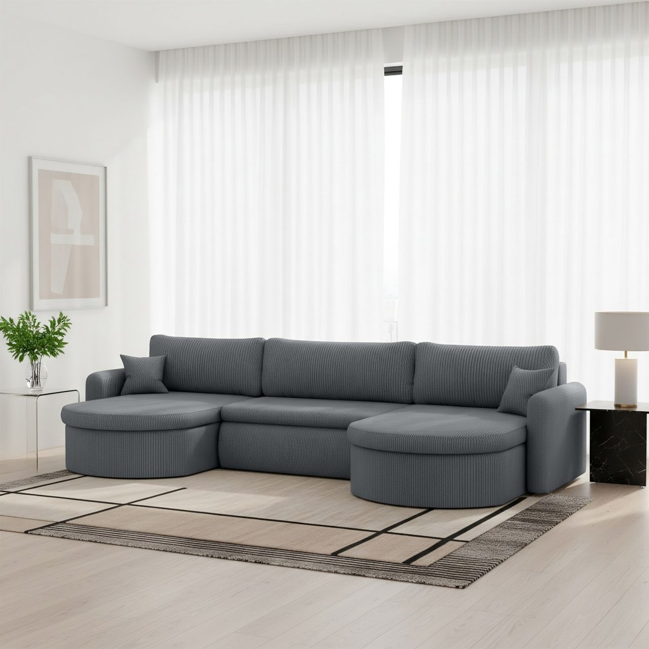 Wohnlandschaft Sofa mit Schlaffunktion FELIZ Stoff Poso Grau