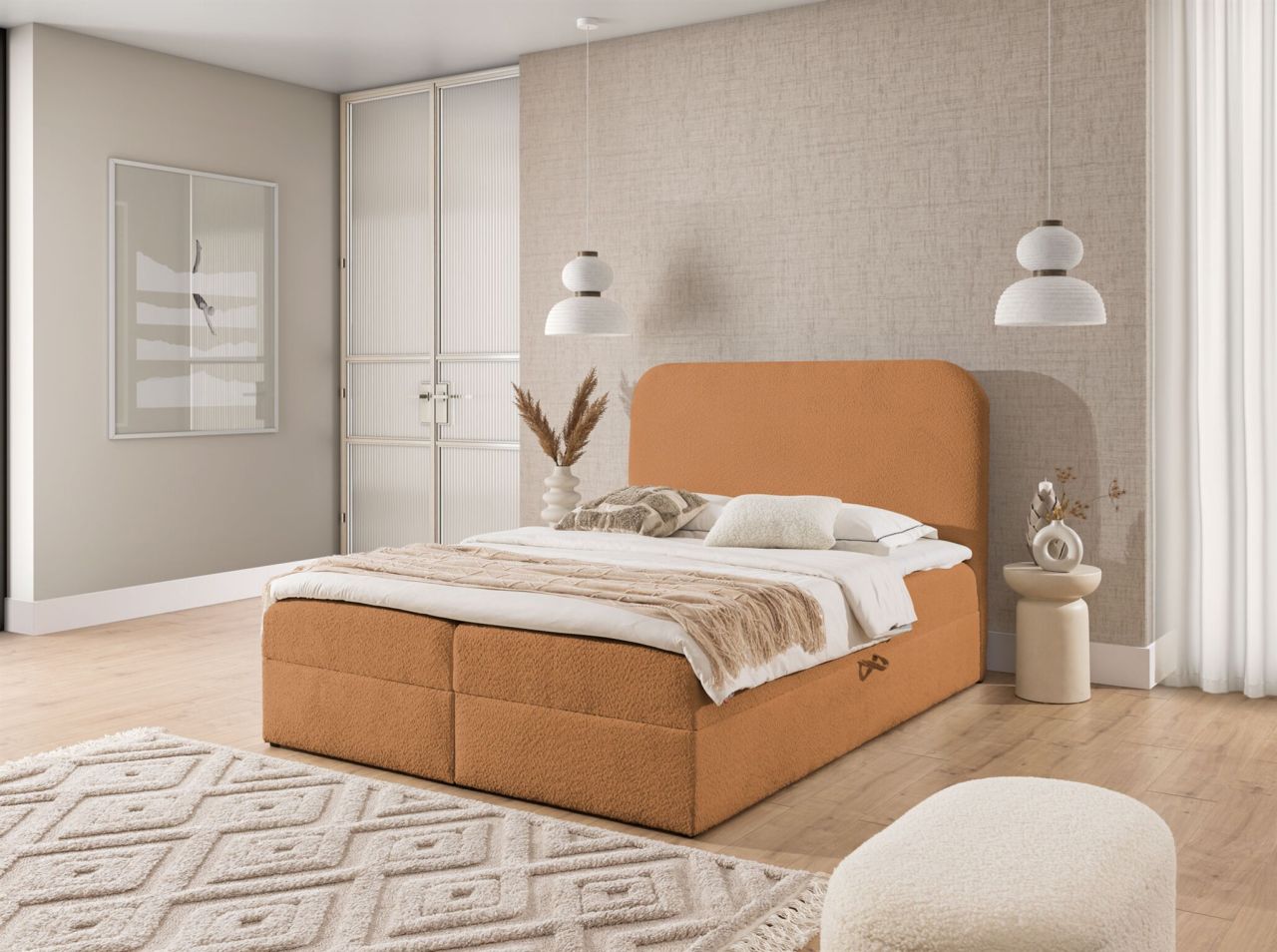 Boxspringbett Schlafzimmerbett BINETA 120x220cm Stoff Coral Cognac