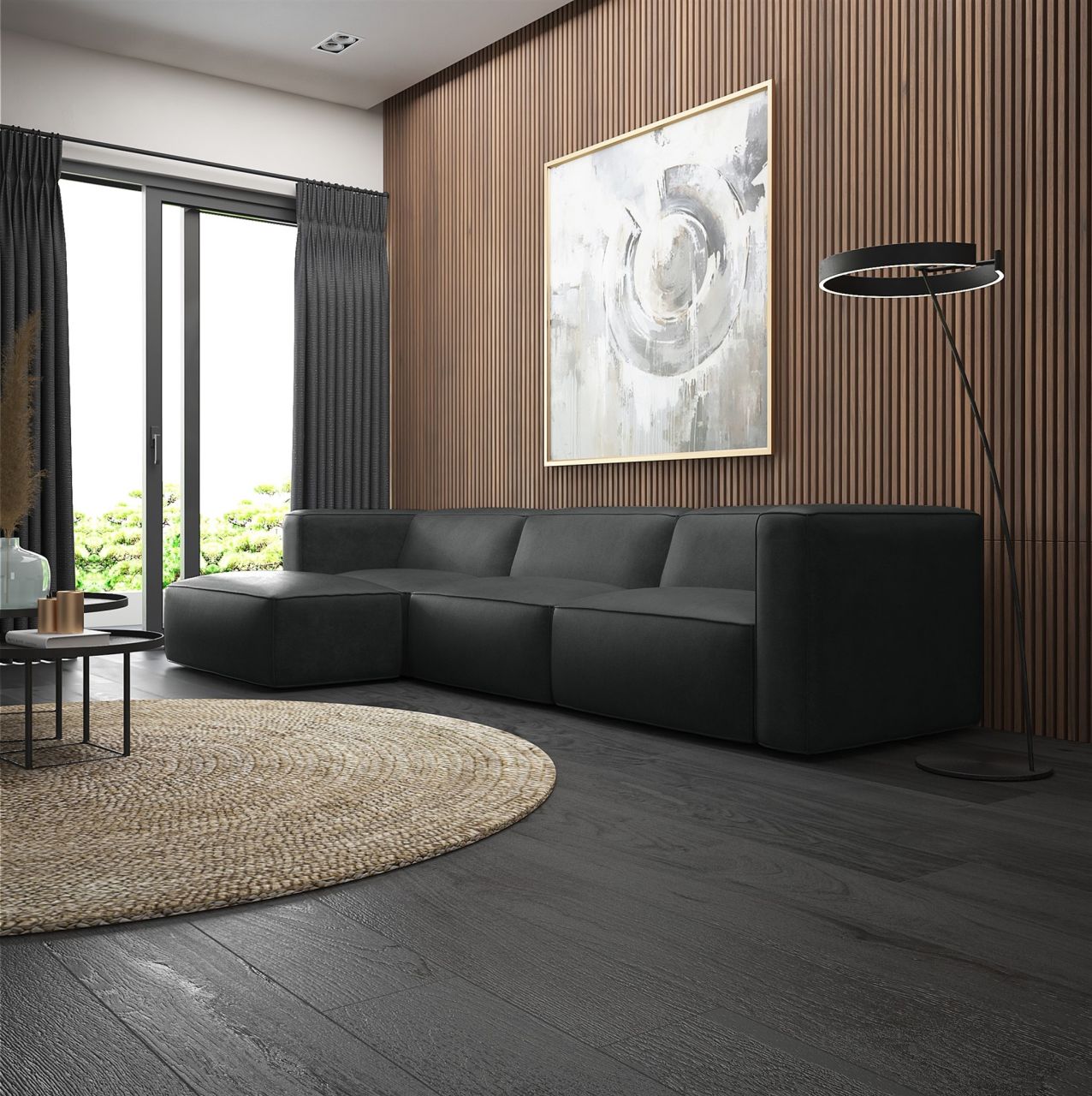 Ecksofa ersofa Sofa HELMER in Stoff Pola Anthrazit Ottomane Links