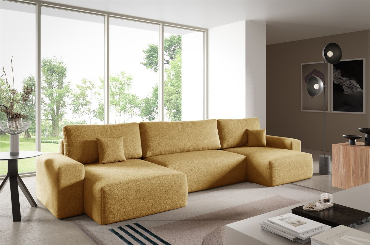 Wohnlandschaft mit Schlaffunktion ARONA in Stoff Centaur Honiggelb