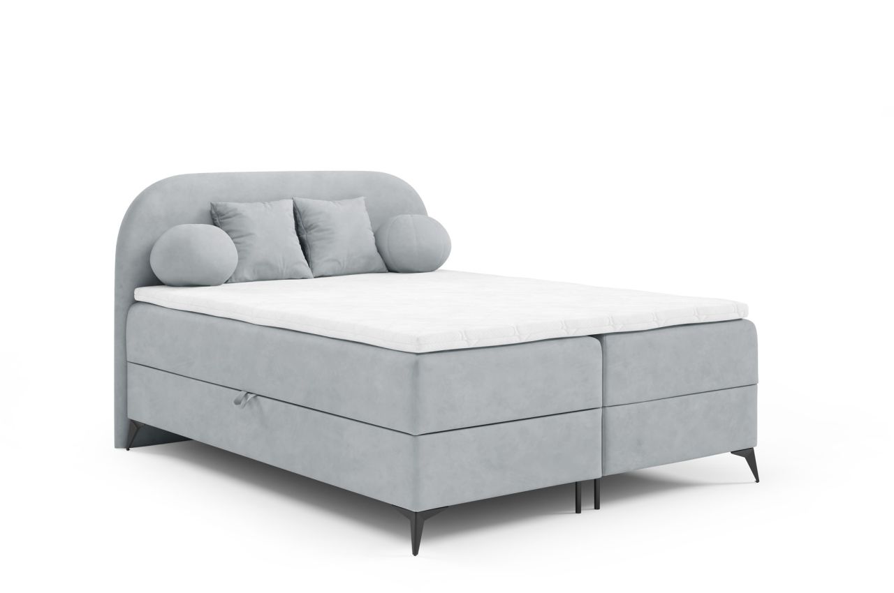 Boxspringbett Schlafzimmerbett GORGIA 140x200cm Stoff Jasmin Hellgrau