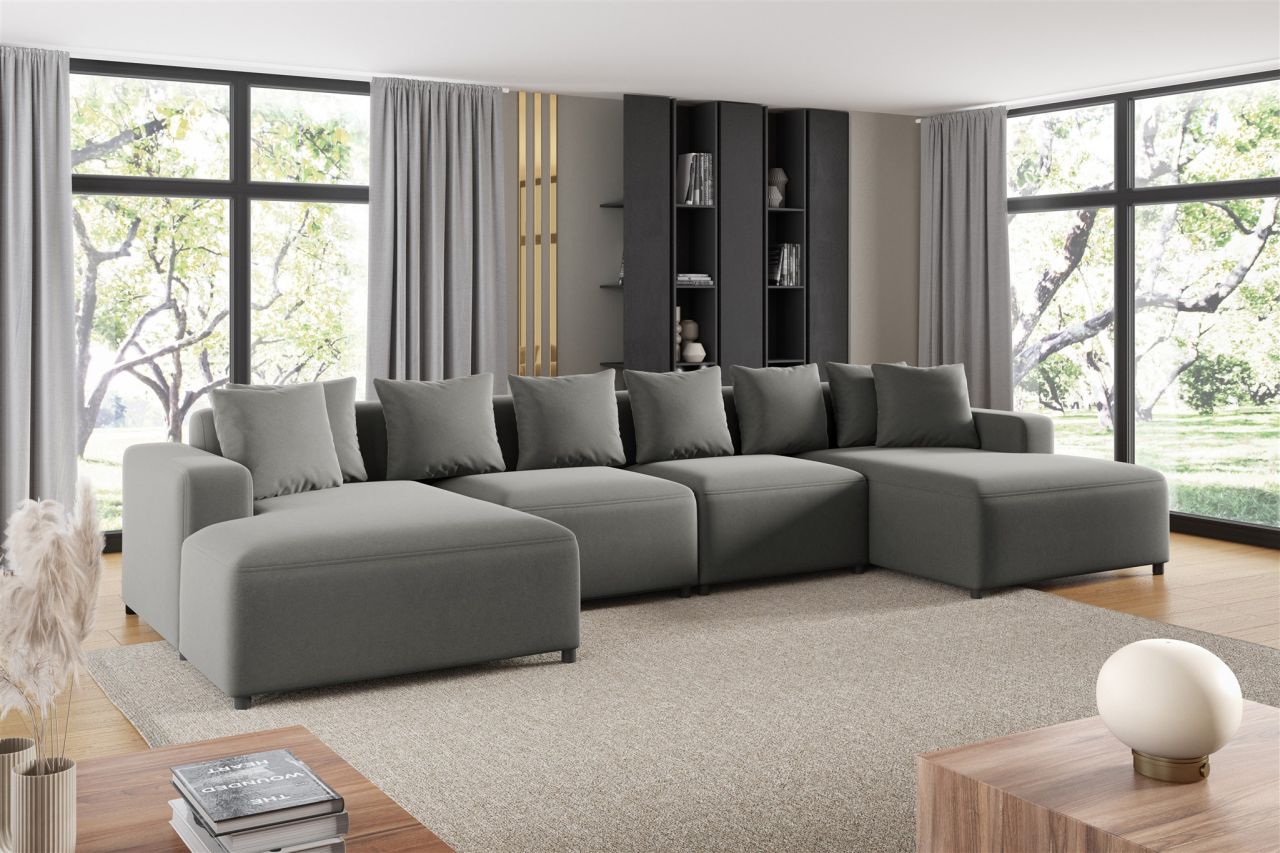 Wohnlandschaft Sofa U-Form ersofa MEGAN in Stoff Salvador Grau