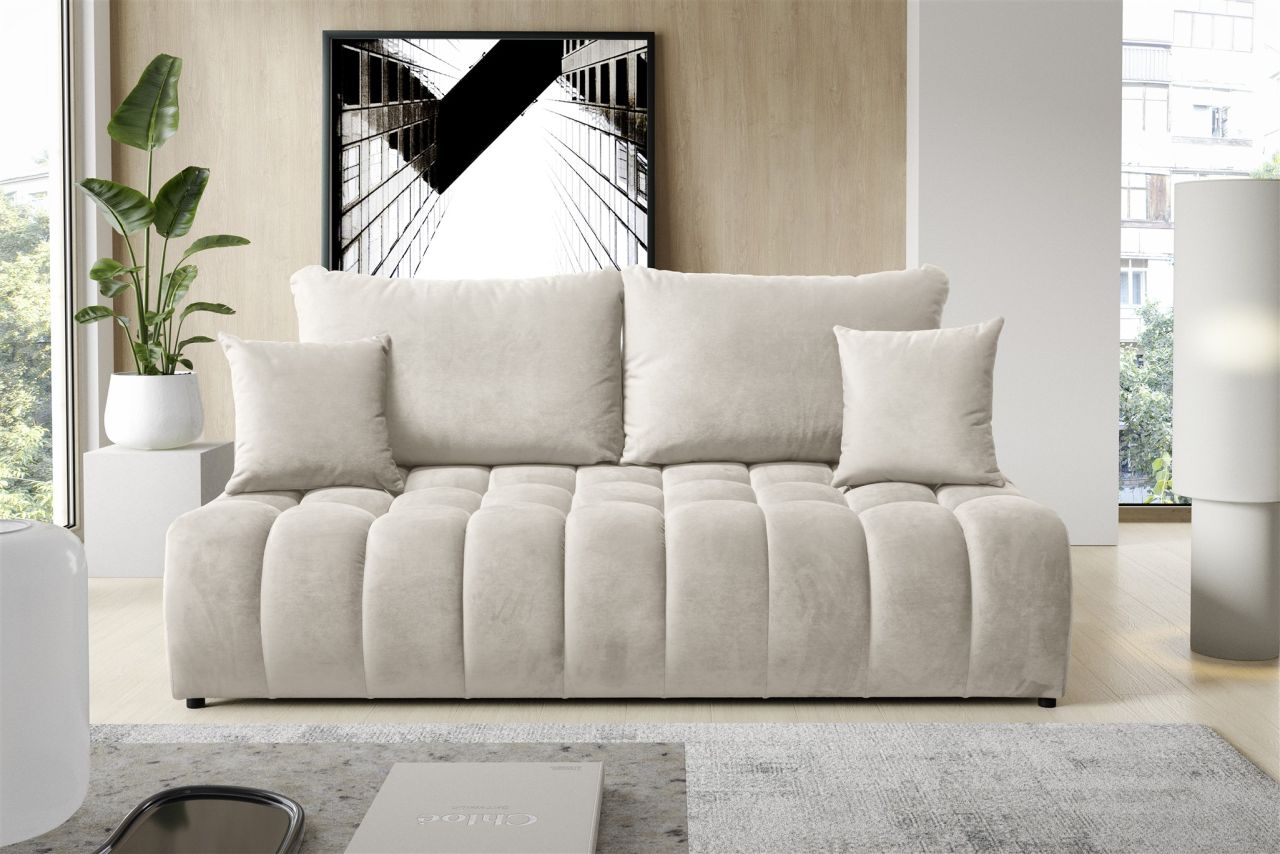 Sofa 3-Sitzer mit Schlaffunktion NINA Stoff Soft Beige