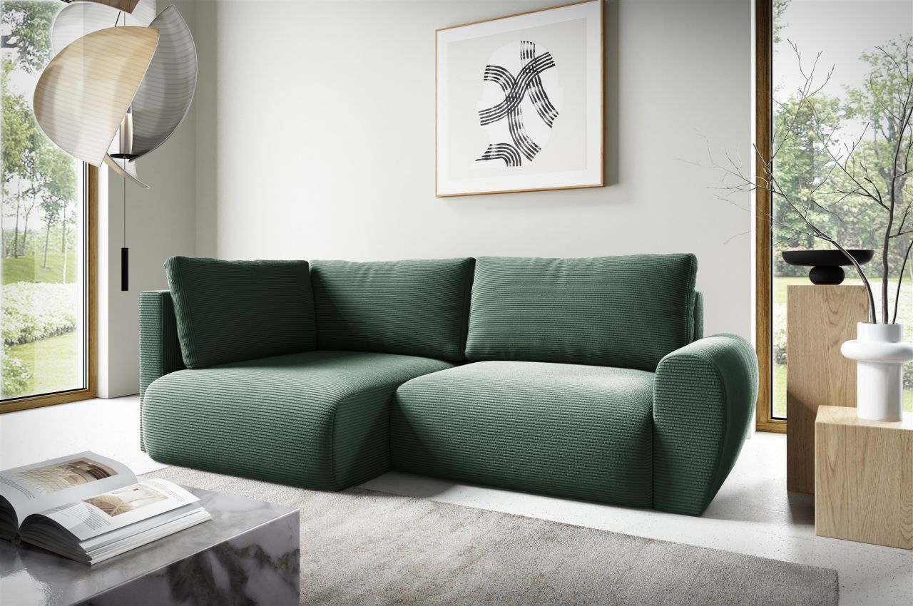 Fun Möbel Grün Ecksofa Schlafsofa Galan Mini Stoff Poso Ottomane Links
