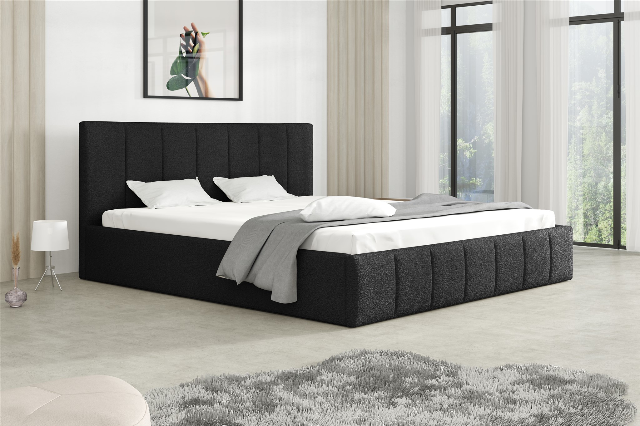 Polsterbett Doppelbett DETROIT 140x200cm Stoff Freya Schwarz | Breite ...