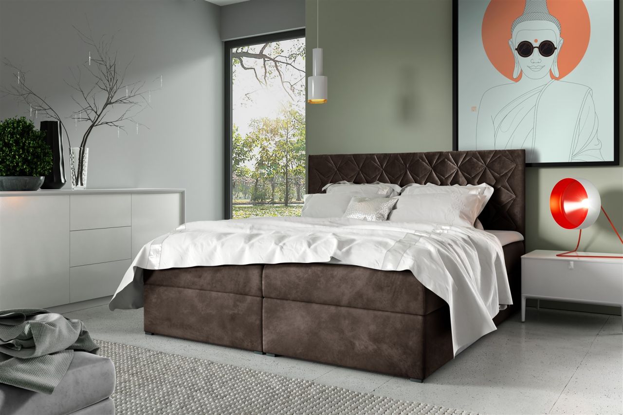 Boxspringbett Schlafzimmerbett 180x220cm LAZARO Nr.7 Braun inkl. Bettkasten