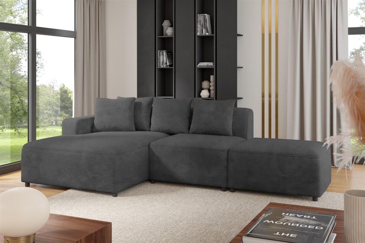 Ecksofa ersofa MEGAN XS inkl. Hocker Stoff Poso Dunkelgrau Ottomane Links