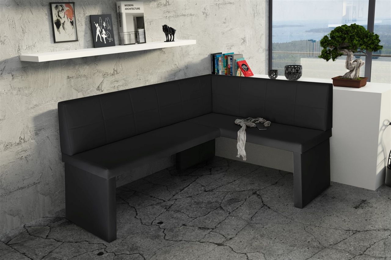 Eckbank Bank Küchenbank 168 x 128 cm -ROBIN L -Kunstleder Schwarz