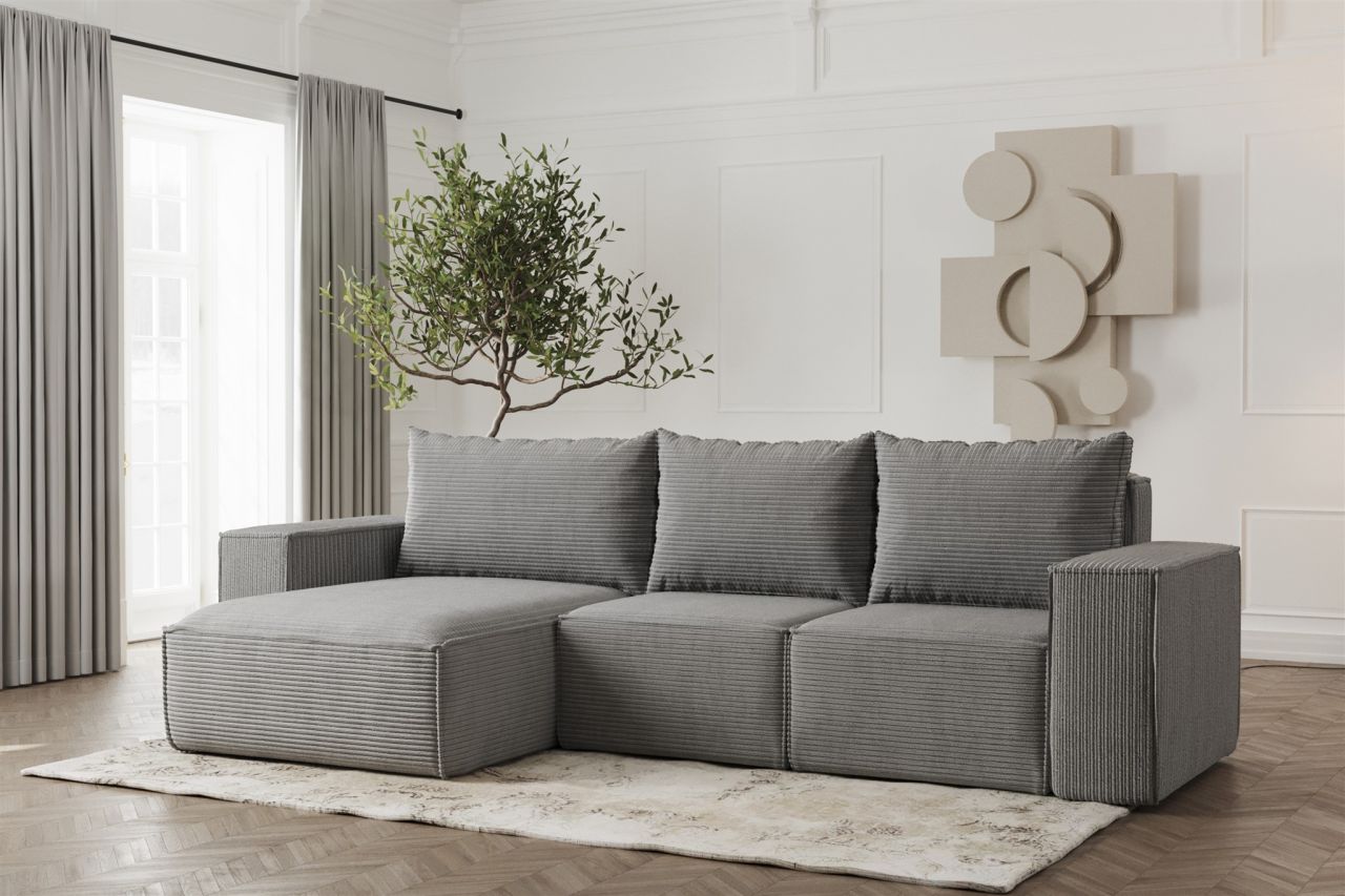 Ecksofa ersofa ESTELLE in Stoff Poso Grau Ottomane Links