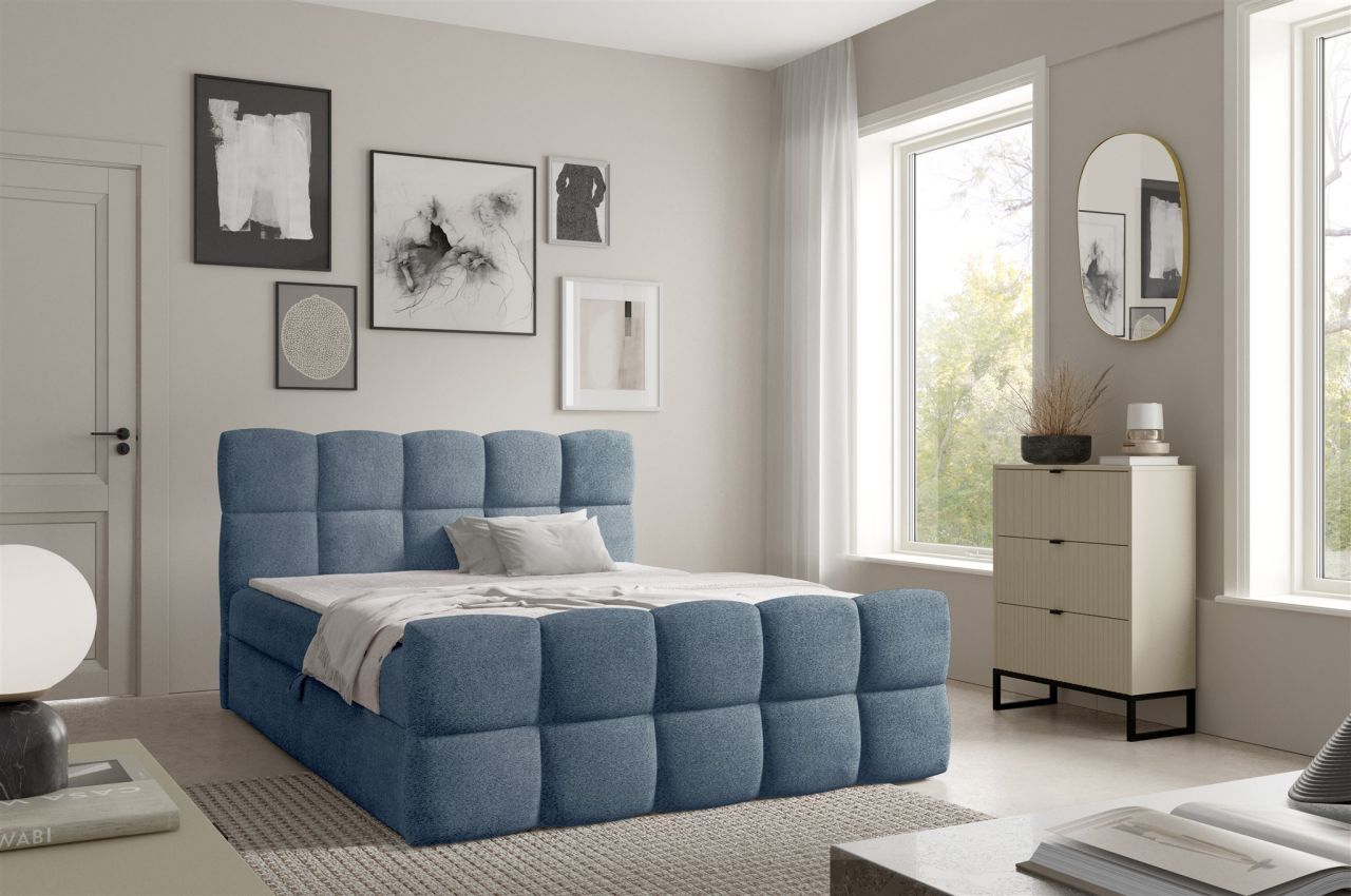 Boxspringbett Schlafzimmerbett SATINE 160x200cm Stoff Coral Himmelblau