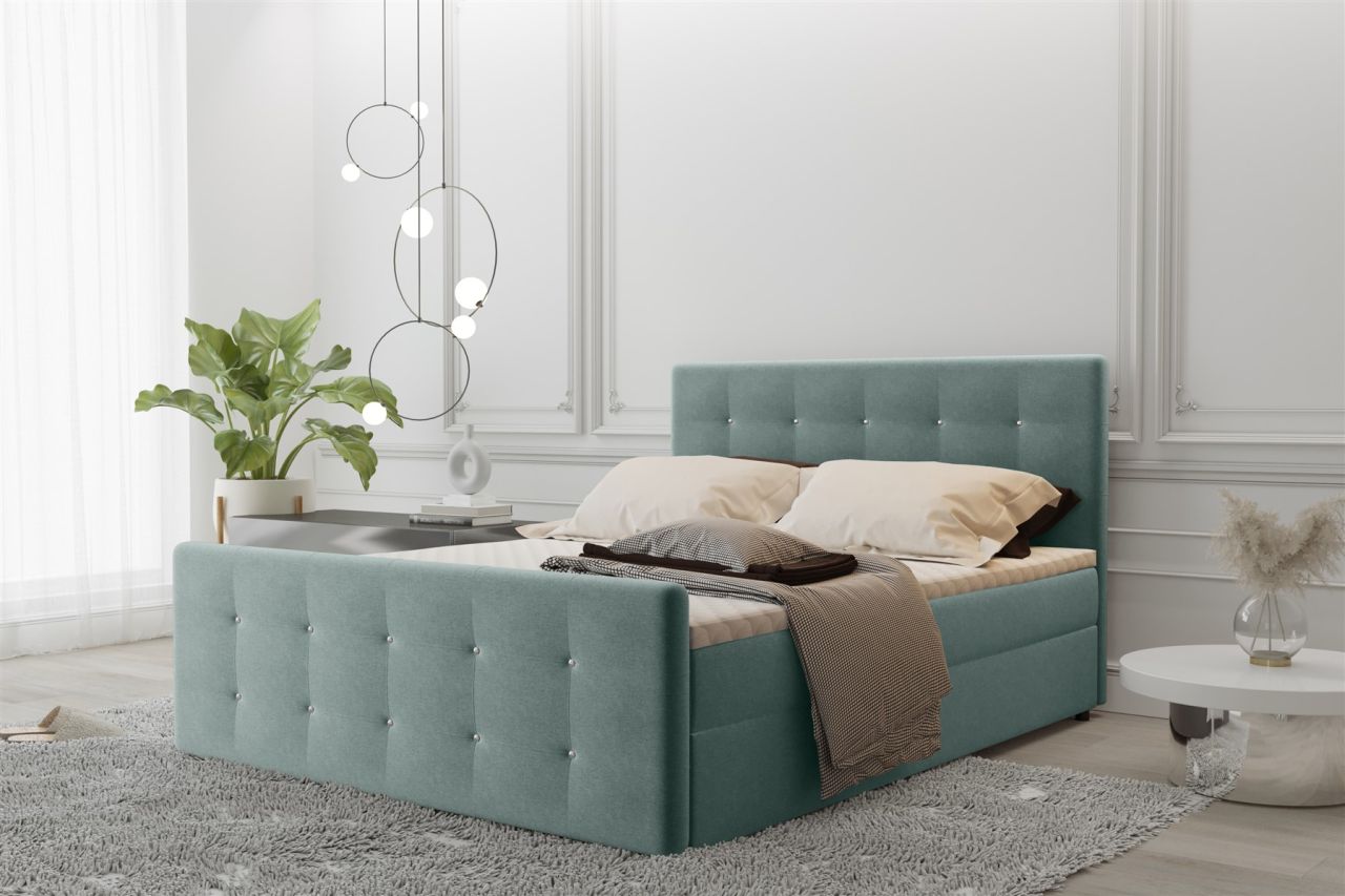 Boxspringbett Schlafzimmerbett MAURO 120x220cm Stoff Soro Mintgrün inkl.Bettk...
