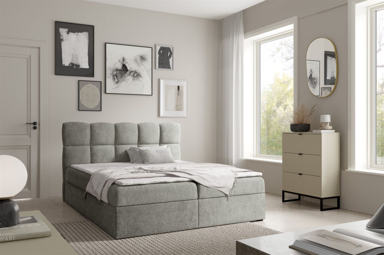 Boxspringbett Schlafzimmerbett PAROZO PREMIUM 180x220cm Stoff Coral Grau