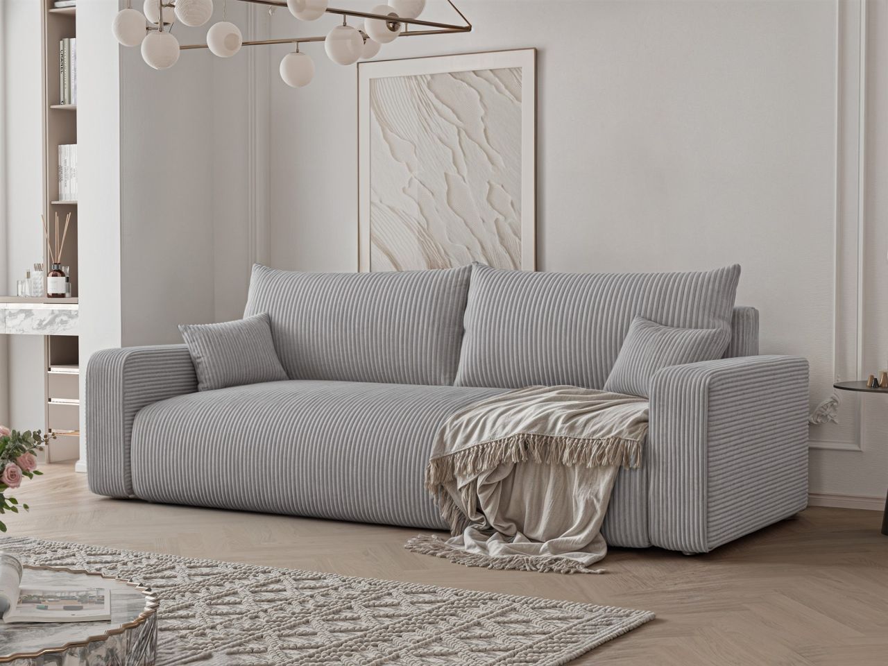 Fun Möbel Sofa 3-Sitzer Mit Schlaffunktion Luna In Stoff Poso Hellgrau