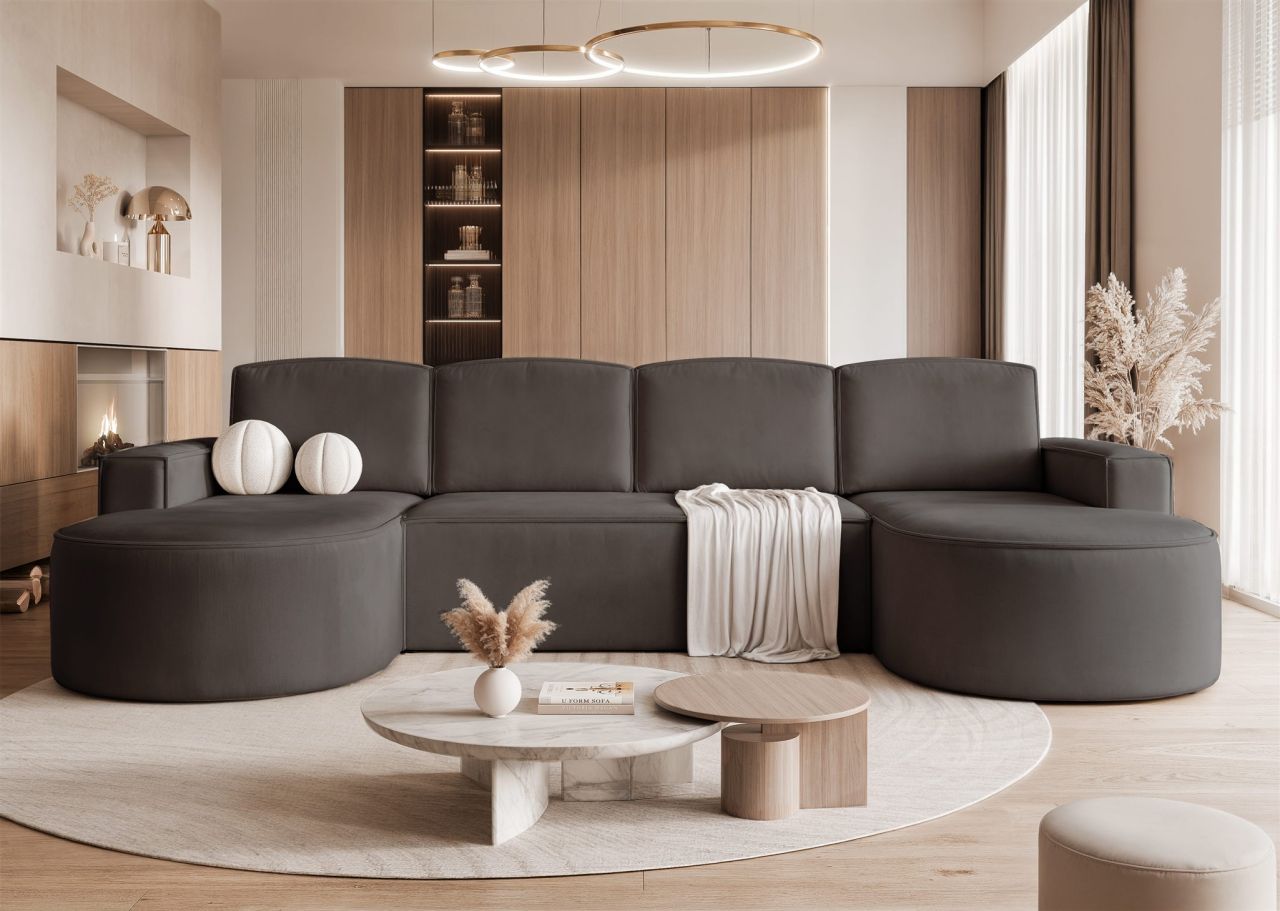Wohnlandschaft mit Schlaffunktion Sofa ARLET in Stoff Riviera Dunkelgrau