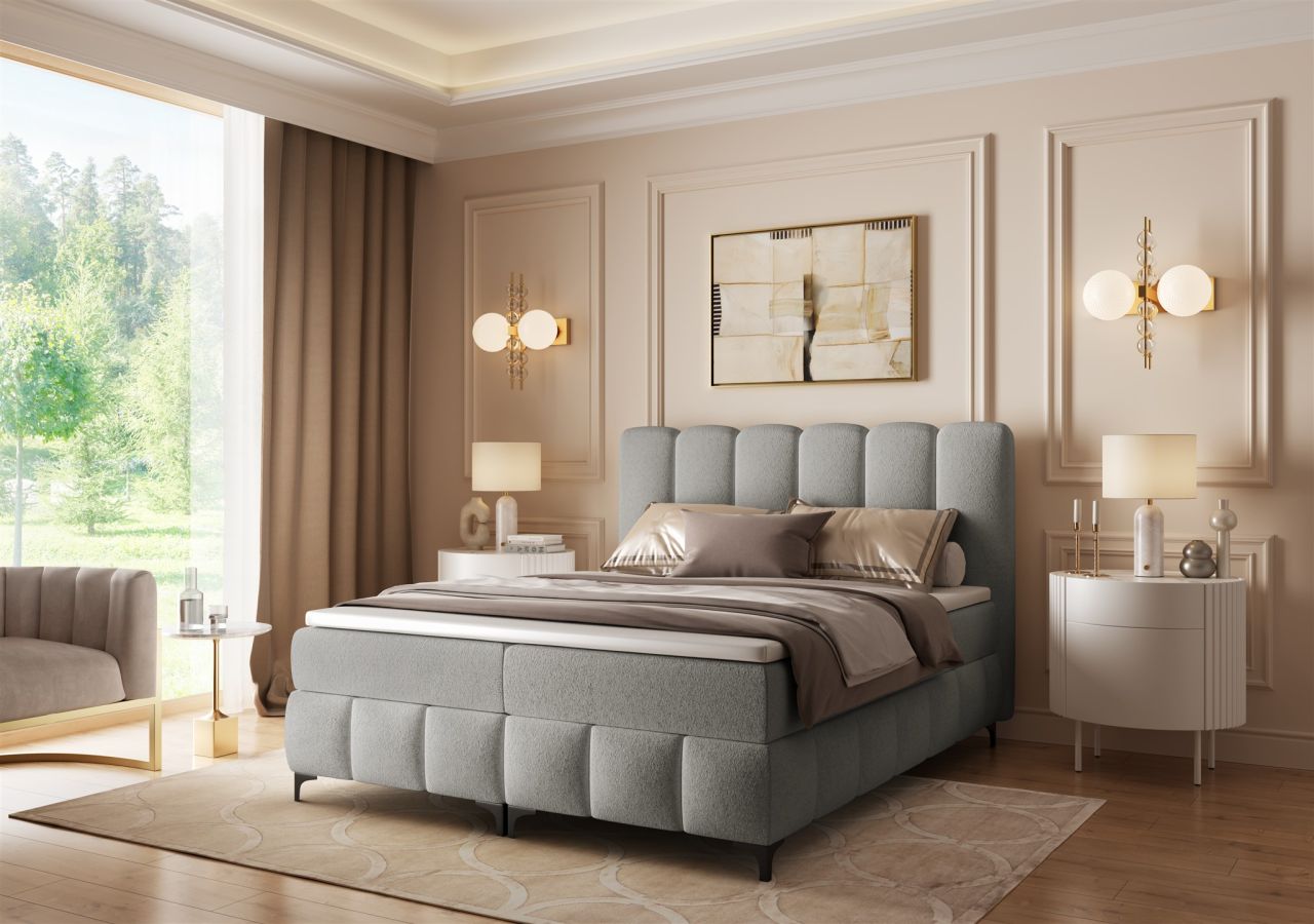 Boxspringbett Schlafzimmerbett ISABEL 200x200cm in Stoff Prime Hellgrau