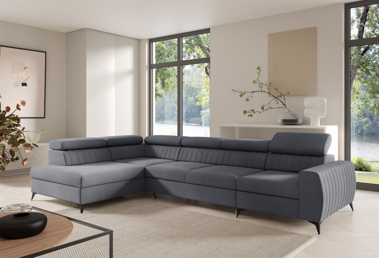 Ecksofa Schlafsofa Sofa TORONTO XL Stoff Element Grau Ottomane Links