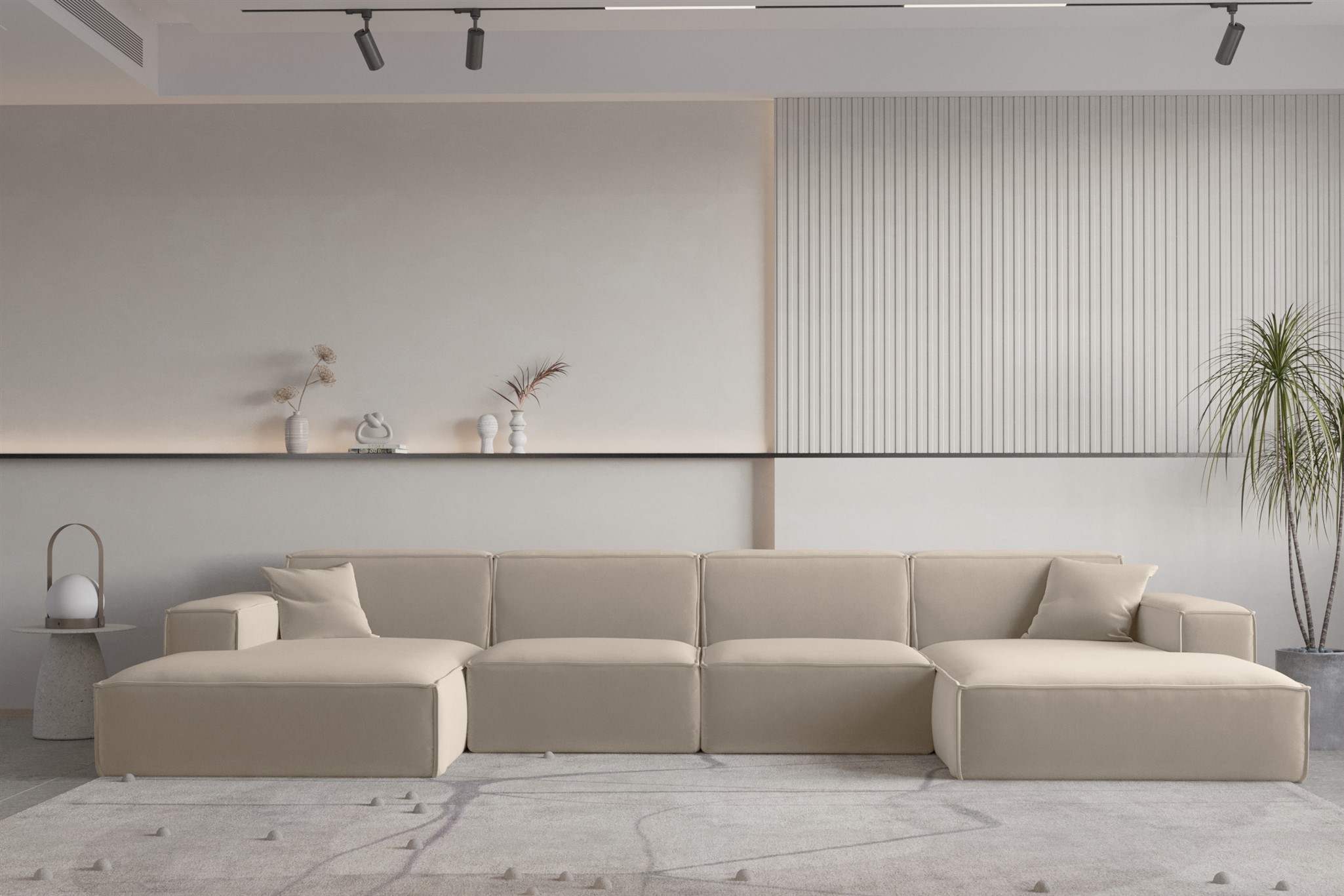 Wohnlandschaft U-Form CELES PREMIUM in Stoff Opera Velvet Beige | Wohnlandschaften ohne Schlaffunktion | Polstermöbel