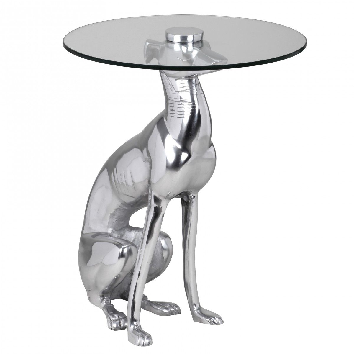  Deko Beistelltisch Figur DOG aus Aluminium Farbe Silber
