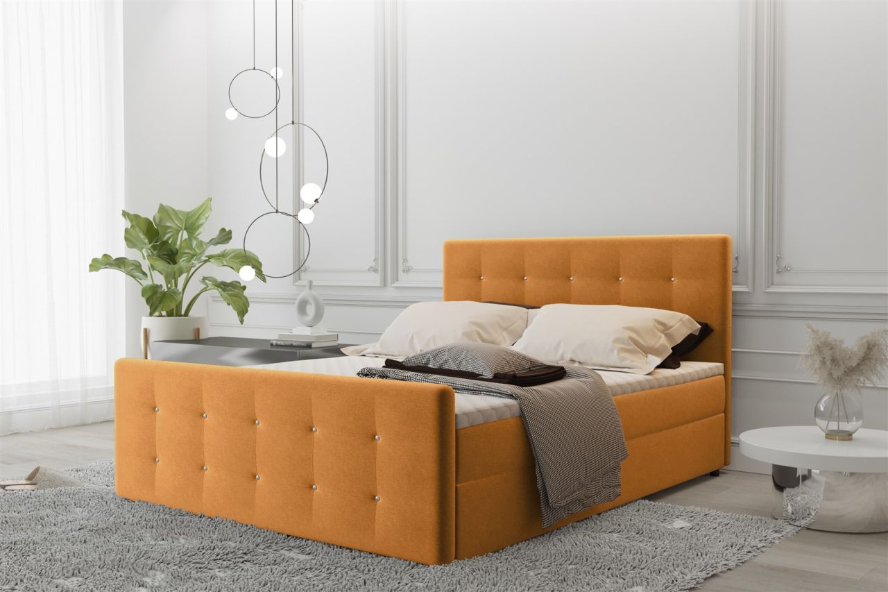 Boxspringbett Schlafzimmerbett MAURO 120x200cm Stoff Soro Senf inkl.Bettkasten