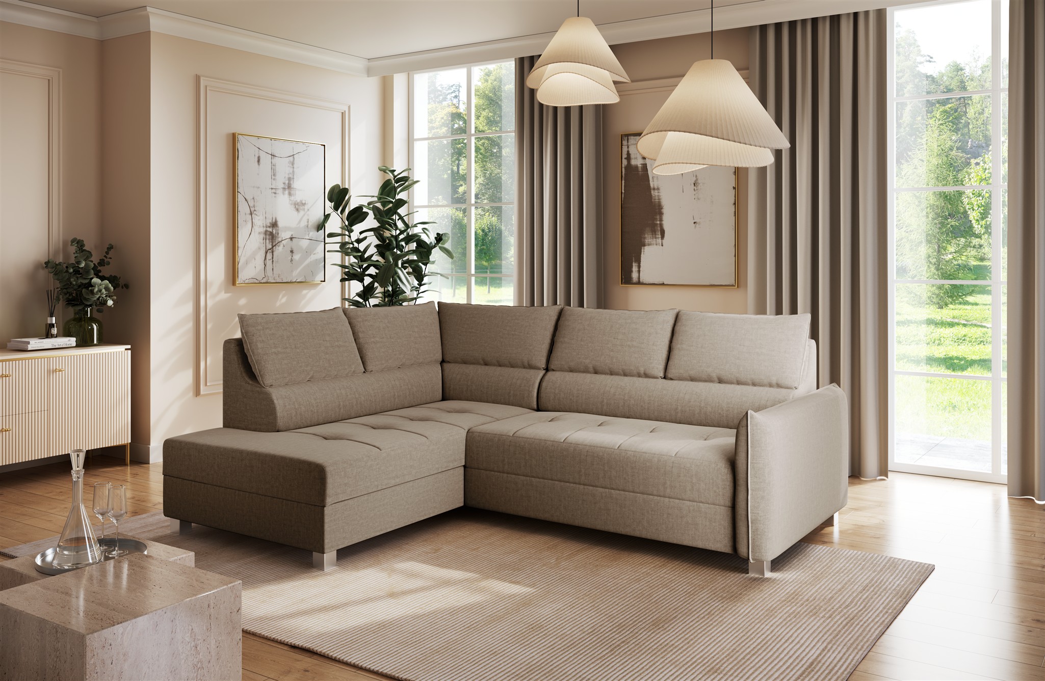 Ecksofa Schlafsofa Sofa MARNO in Stoff Vogue Taupe Ottomane Links ...