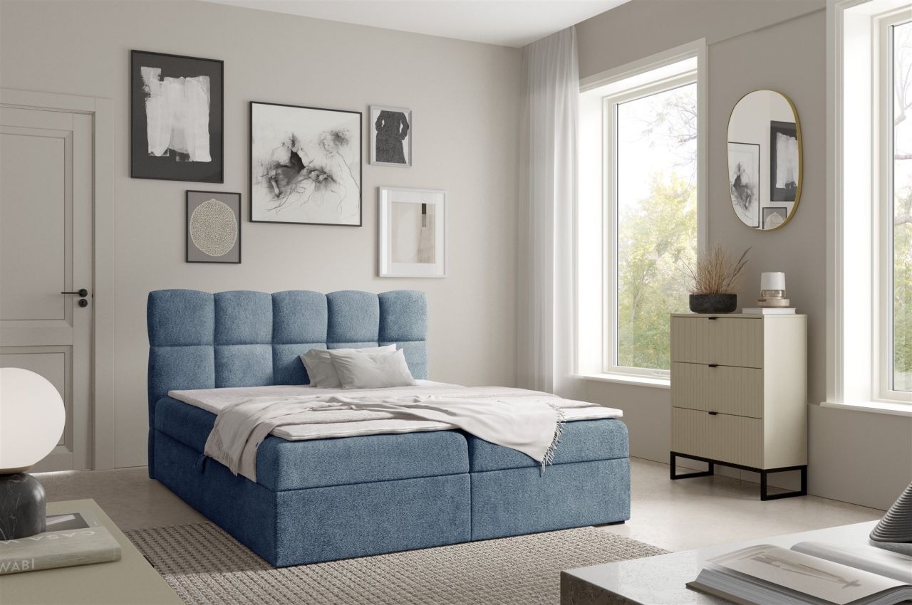 Boxspringbett Schlafzimmerbett PAROZO 140x200cm Stoff Coral Blau