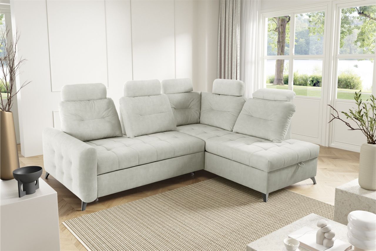 Ecksofa Schlafsofa Sofa WENDIE Stoff Hold Me Hellbeige Ottomane Rechts