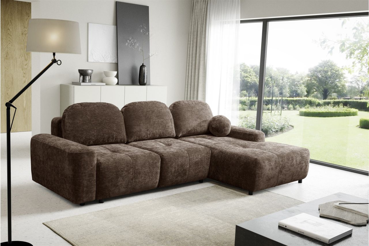 Ecksofa Schlafsofa Sofa ARGOS in Stoff Vibe Braun Ottomane Rechts