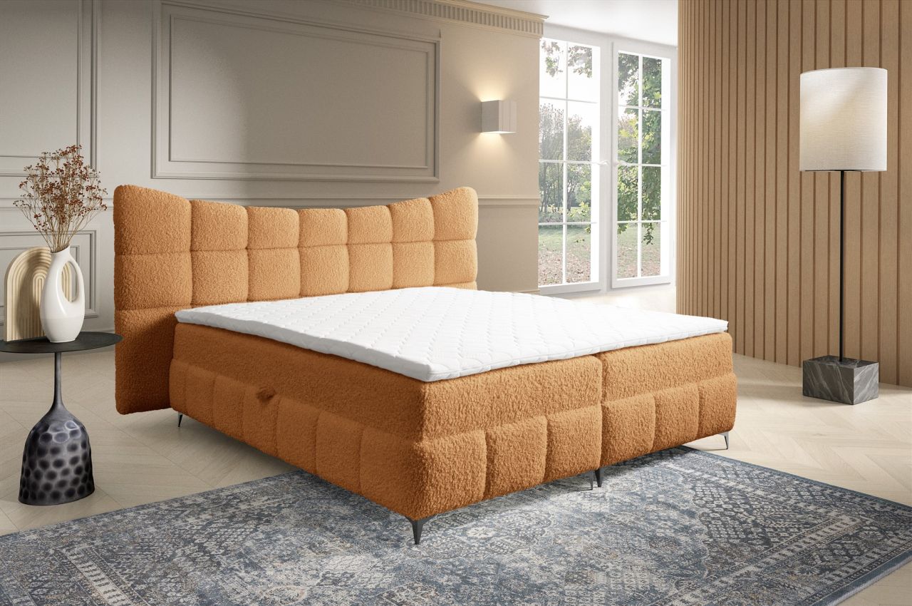 Boxspringbett Bett Schlafzimmerbett NOVA 140x200cm Stoff Rolf Honiggelb