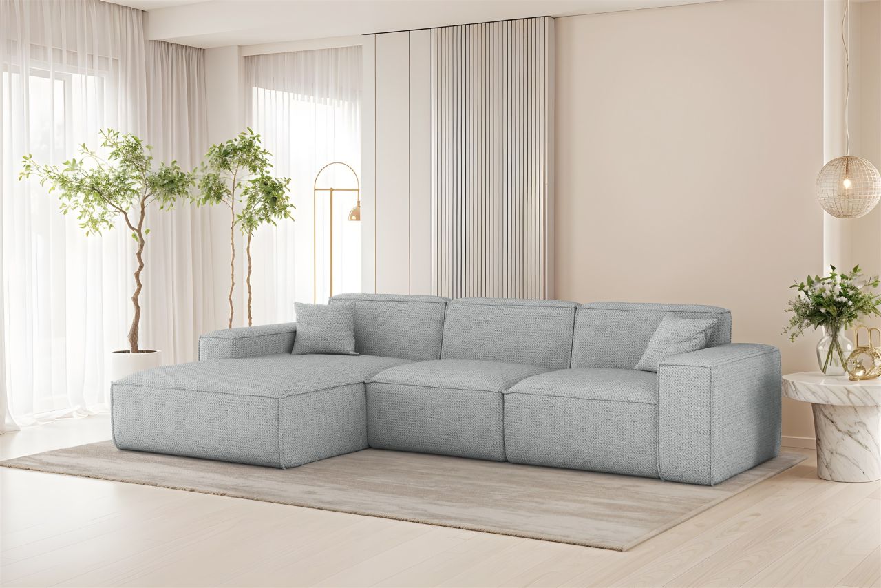 Ecksofa ersofa CELES PREMIUM in Stoff Artico Hellgrau Ottomane Links