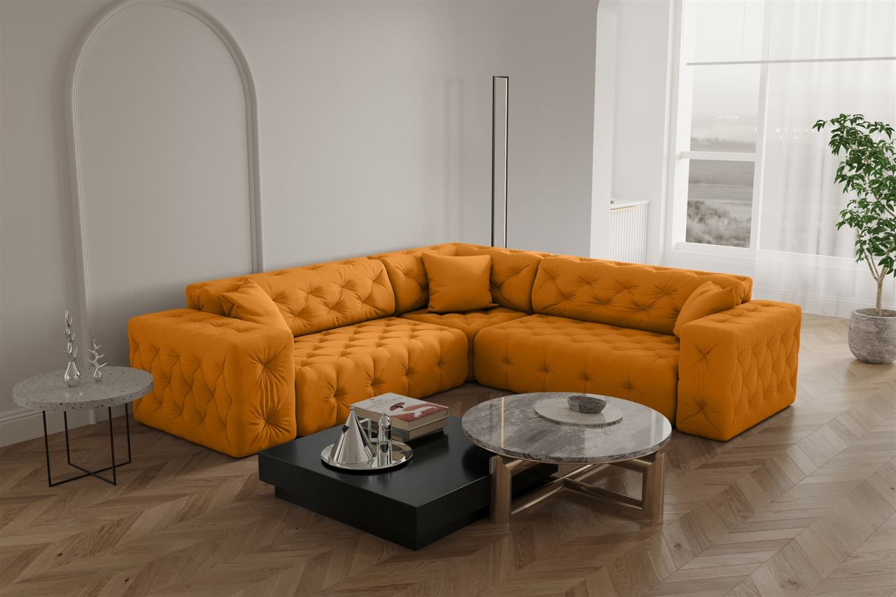 Ecksofa ersofa CHANTAL in Stoff Opera Velvet Gelb Seite Universal