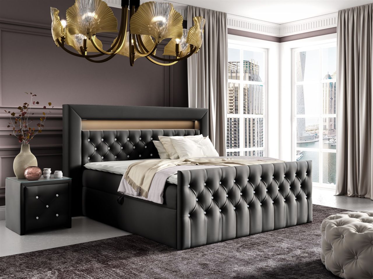 Boxspringbett Schlafzimmerbett SEVRA Nr.1 160x200cm in Elisa Velvet Anthrazit