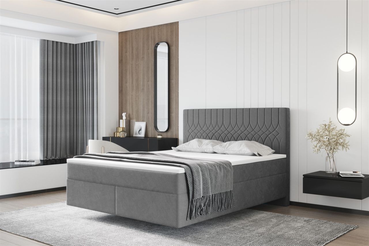 Boxspringbett Schlafzimmerbett ROCIO Nr.4 Delux 140x200cm in Stoff Steingrau