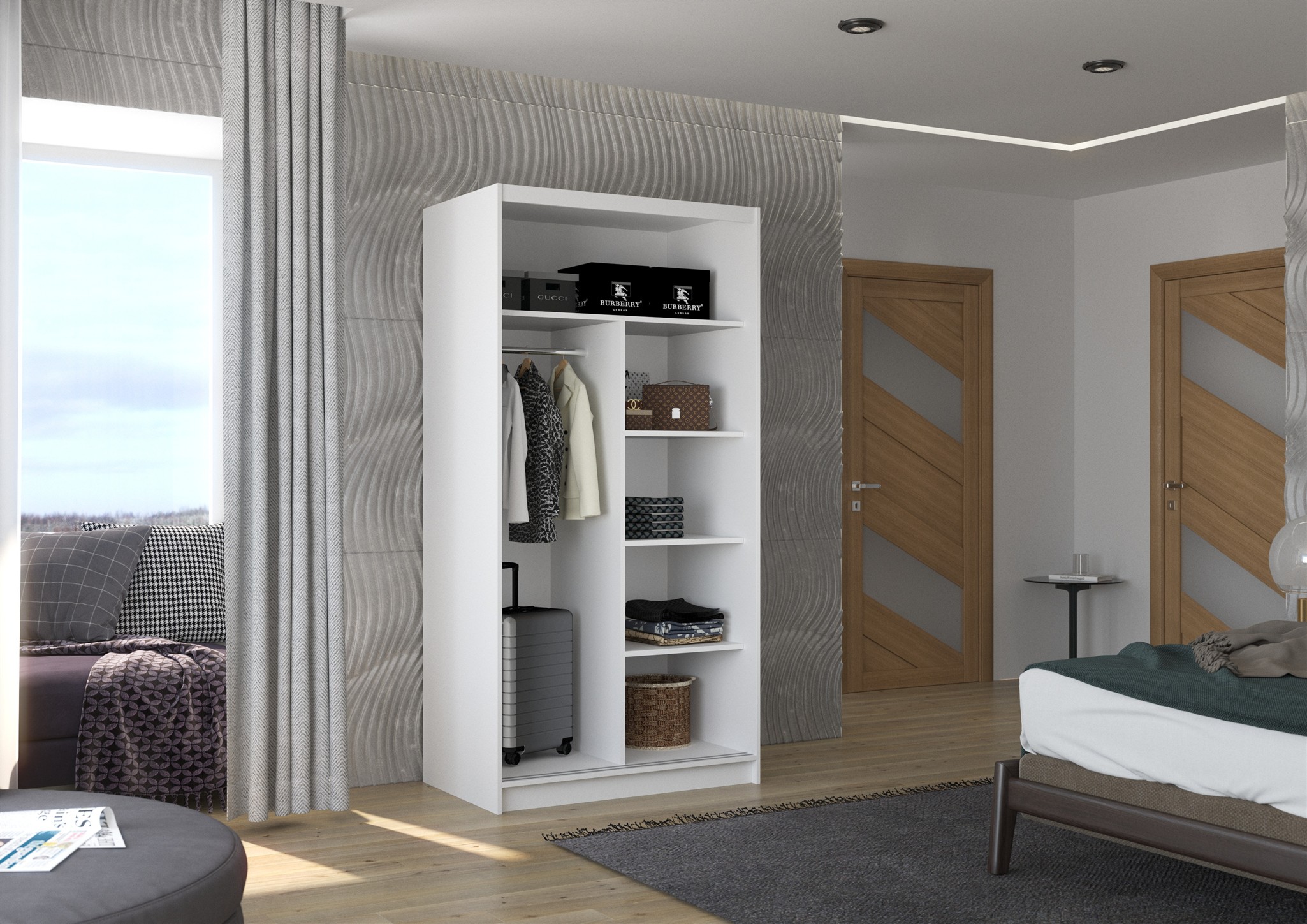 Schiebetürenschrank Schrank Nr.115 in Weiß matt 100x200x58 cm | Breite: 100cm | Schwebetürenschränke | Kleiderschränke | Schlafzimmer
