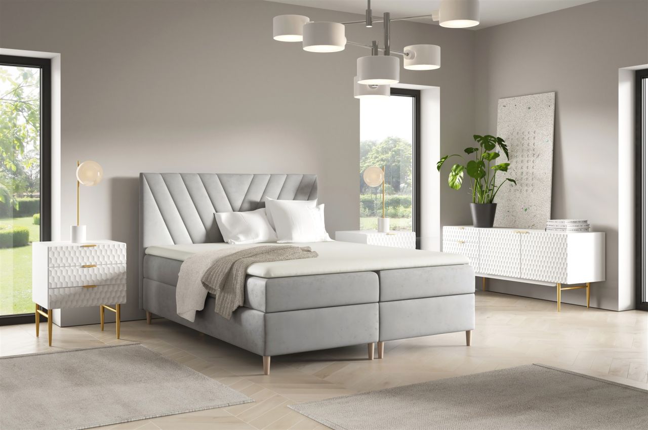 Boxspringbett Schlafzimmerbett ESPEN 120x200cm in Stoff Fresh Hellgrau