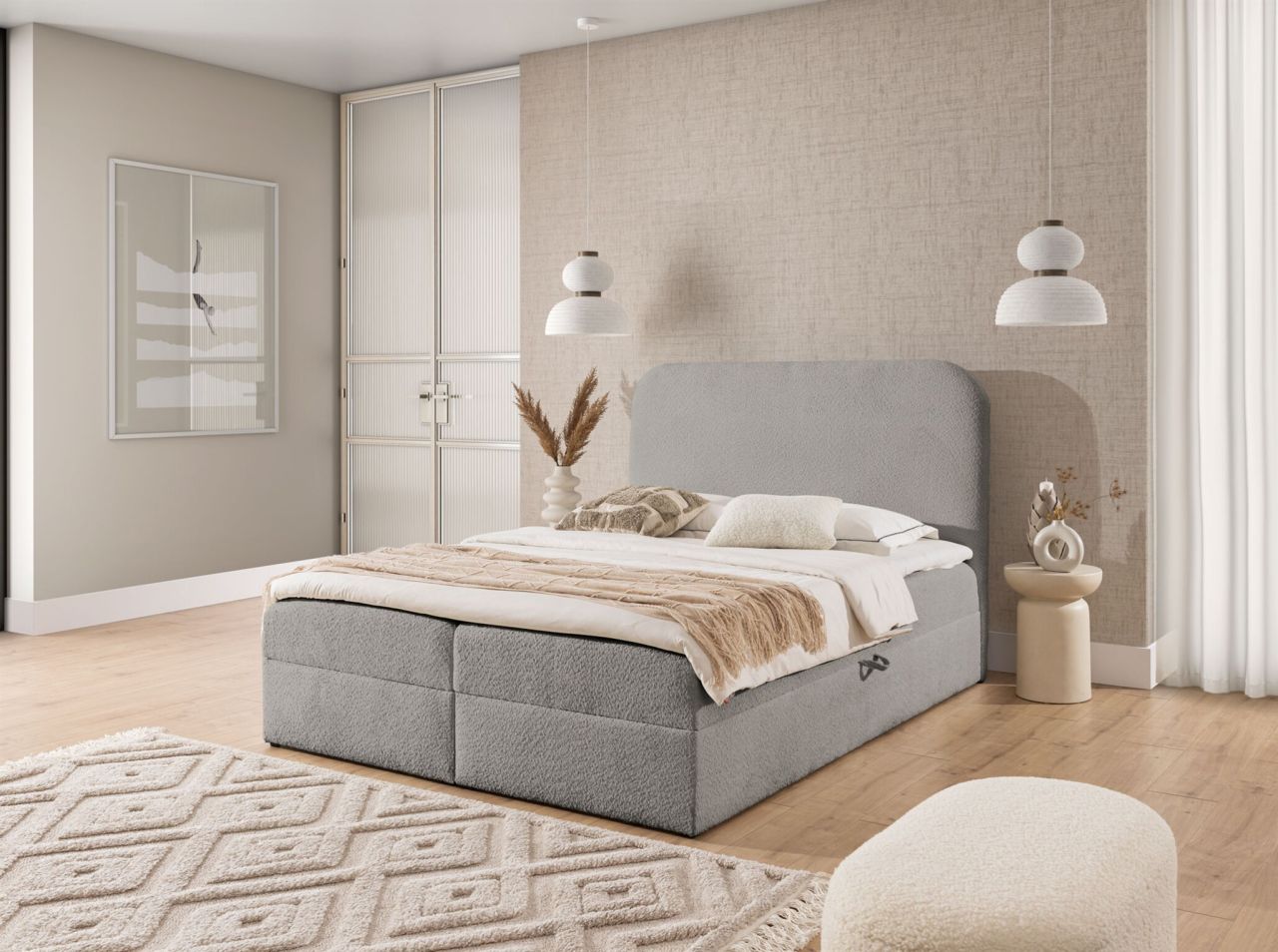 Boxspringbett Schlafzimmerbett BINETA 120x200cm Stoff Coral Grau