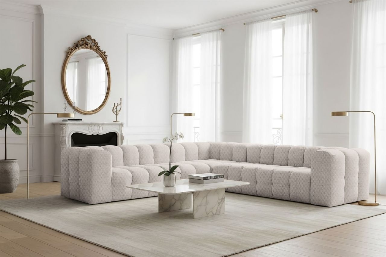 Ecksofa ersofa SOLVIE in Stoff Moly Creme Seite Universal