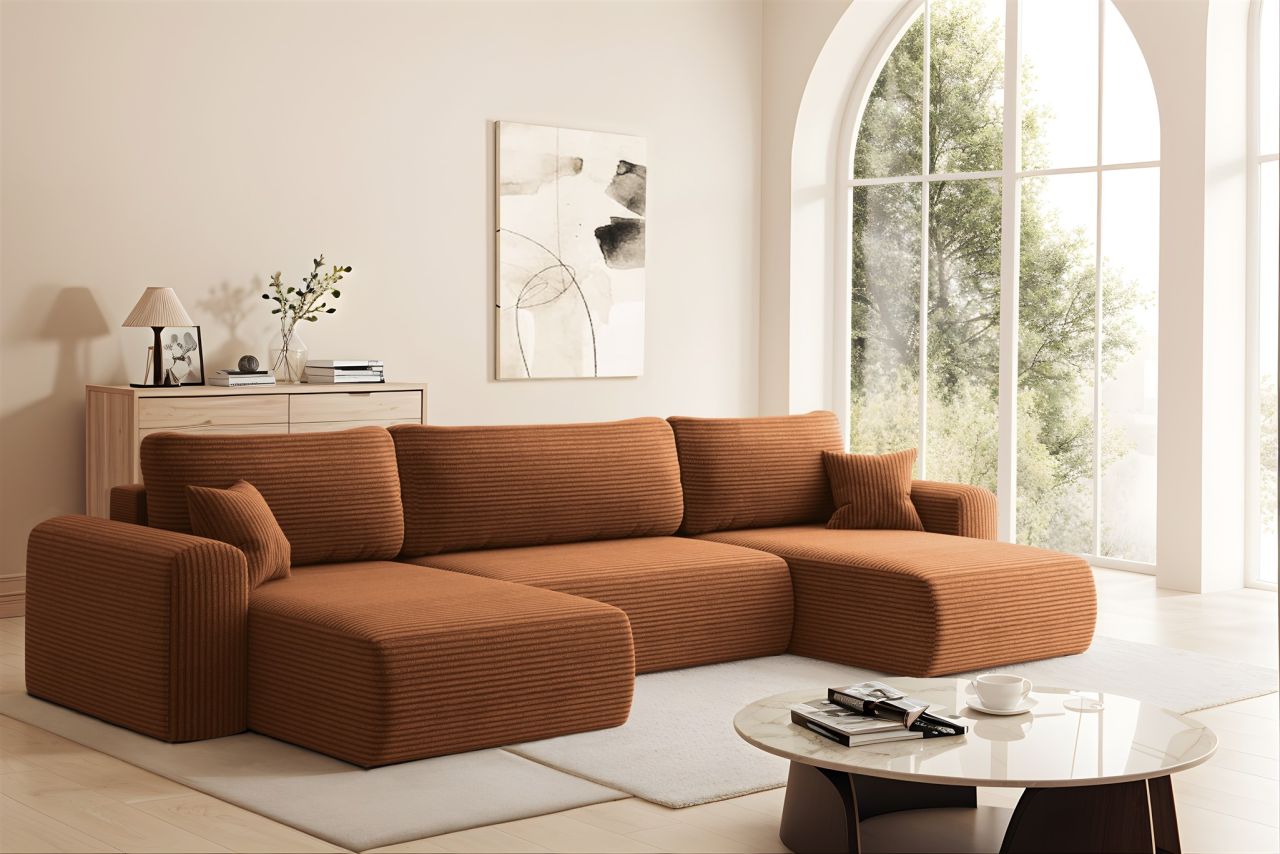 Wohnlandschaft Sofa mit Schlaffunktion FLORA Stoff Poso Rostbraun