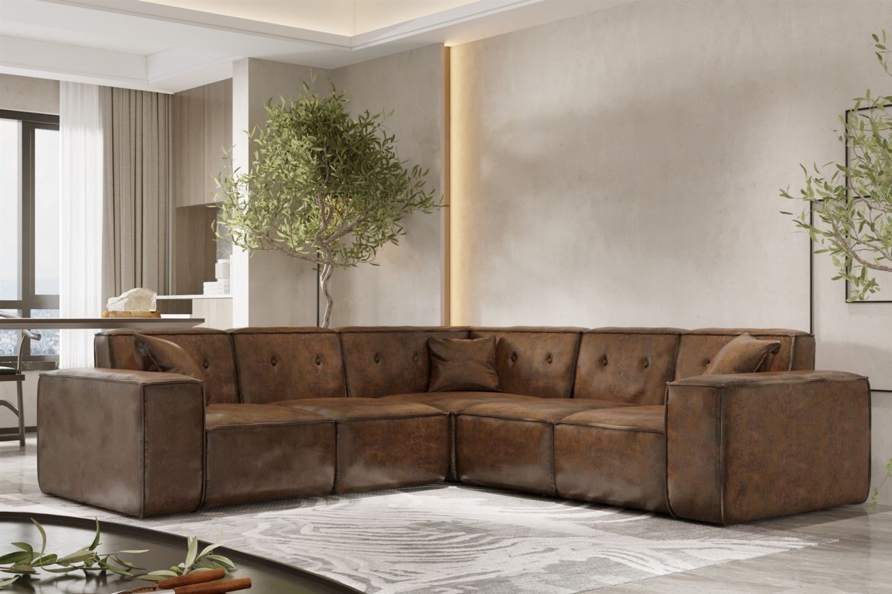 Ecksofa ersofa CESINA Stoff Gobi (Vintage Look) Braun Seite Universal