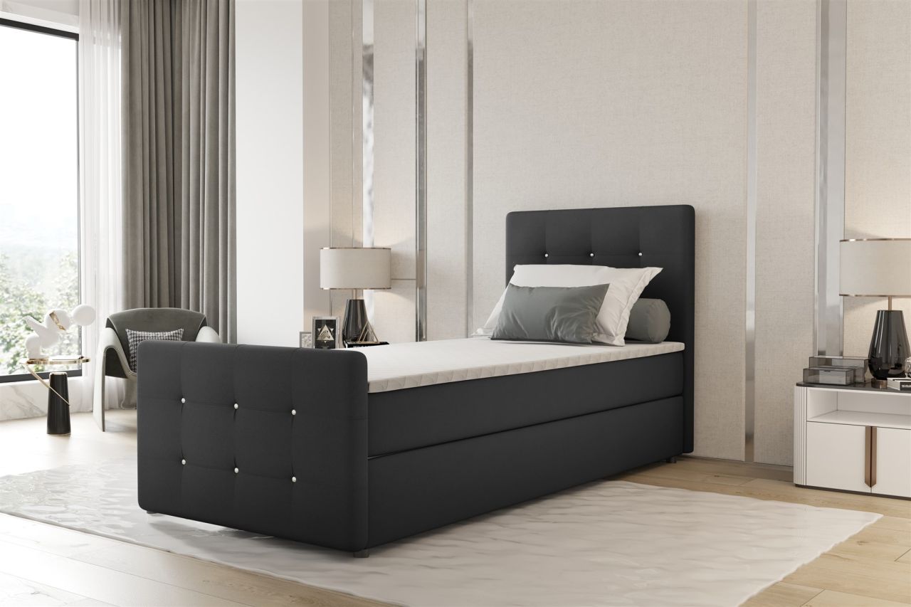 Boxspringbett Bett MARKOS 100x200cm Bettkasten Seite Rechts Dunkelgrau inkl. ...