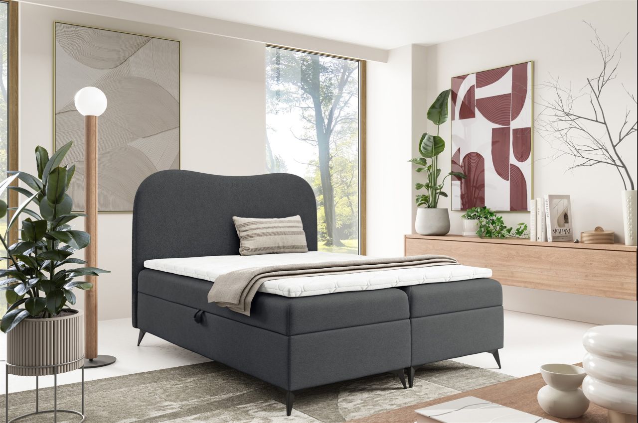 Boxspringbett Schlafzimmerbett BLAIR 120x200cm Stoff Now or Never Dunkelgrau
