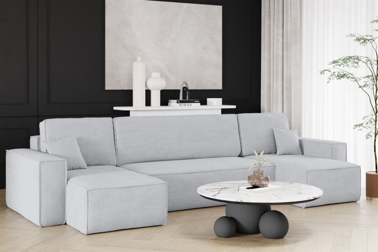 Wohnlandschaft Schlafsofa Sofa MARIS Stoff Poso Hellgrau