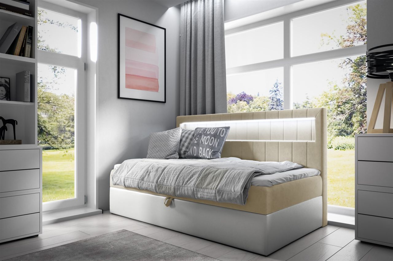 Boxspringbett Gästebett Kinderbett FABIAN Nr.2 80x200cm Weiss-Beige