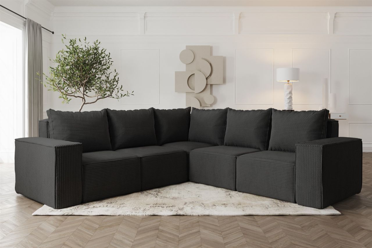Ecksofa ersofa ESTELLE in Stoff Poso Schwarz Seite Universal