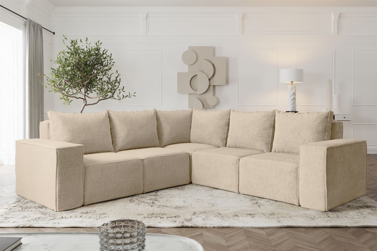 Ecksofa ersofa ESTELLE in Stoff Abriamo Beige Seite Universal