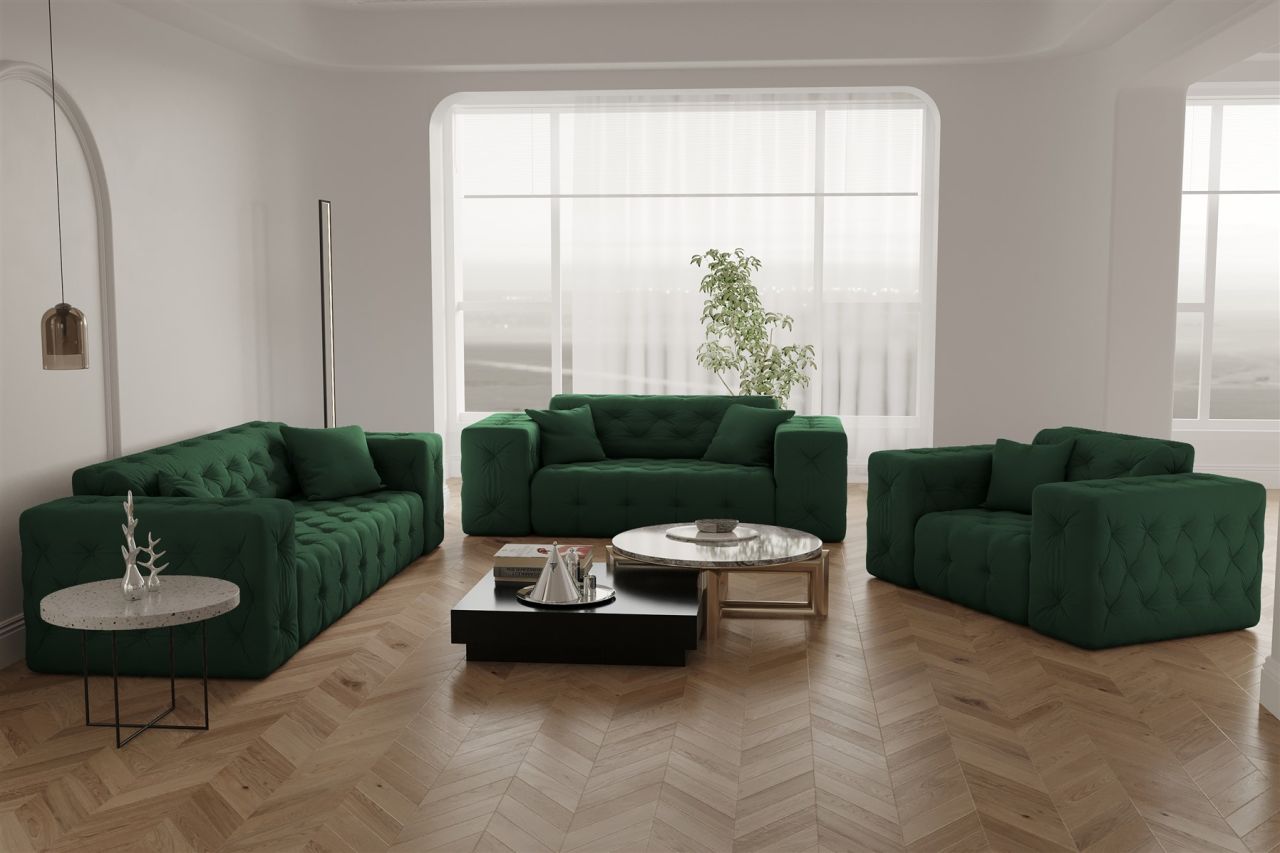Sofaset ersofa CHANTAL 3-2-1 in Stoff Opera Velvet Grün
