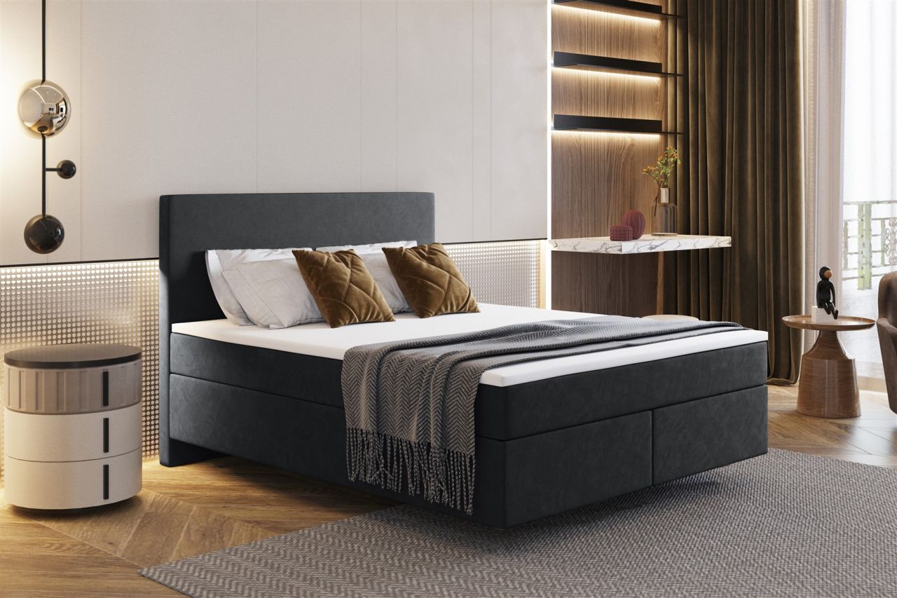 Boxspringbett Schlafzimmerbett ROCIO Nr.5 Delux 140x200cm in Stoff Schwarz