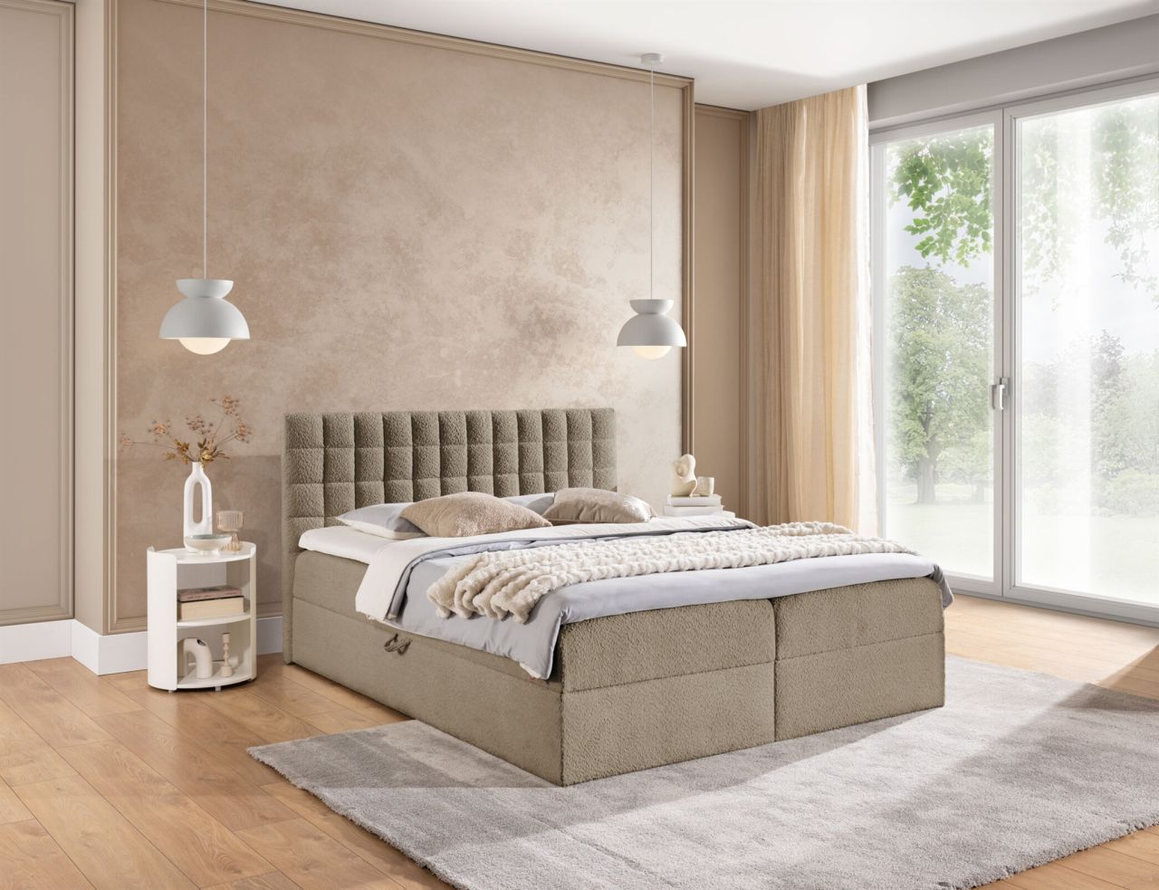 Boxspringbett Schlafzimmerbett TORIBO 120x200cm Stoff Coral Dunkelbeige